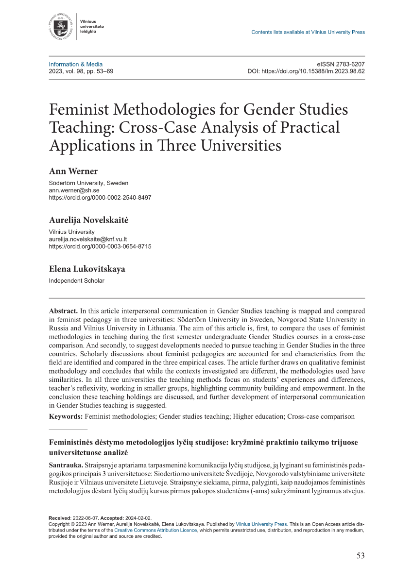 PDF Feminist Methodologies for Gender Studies Teaching Cross  