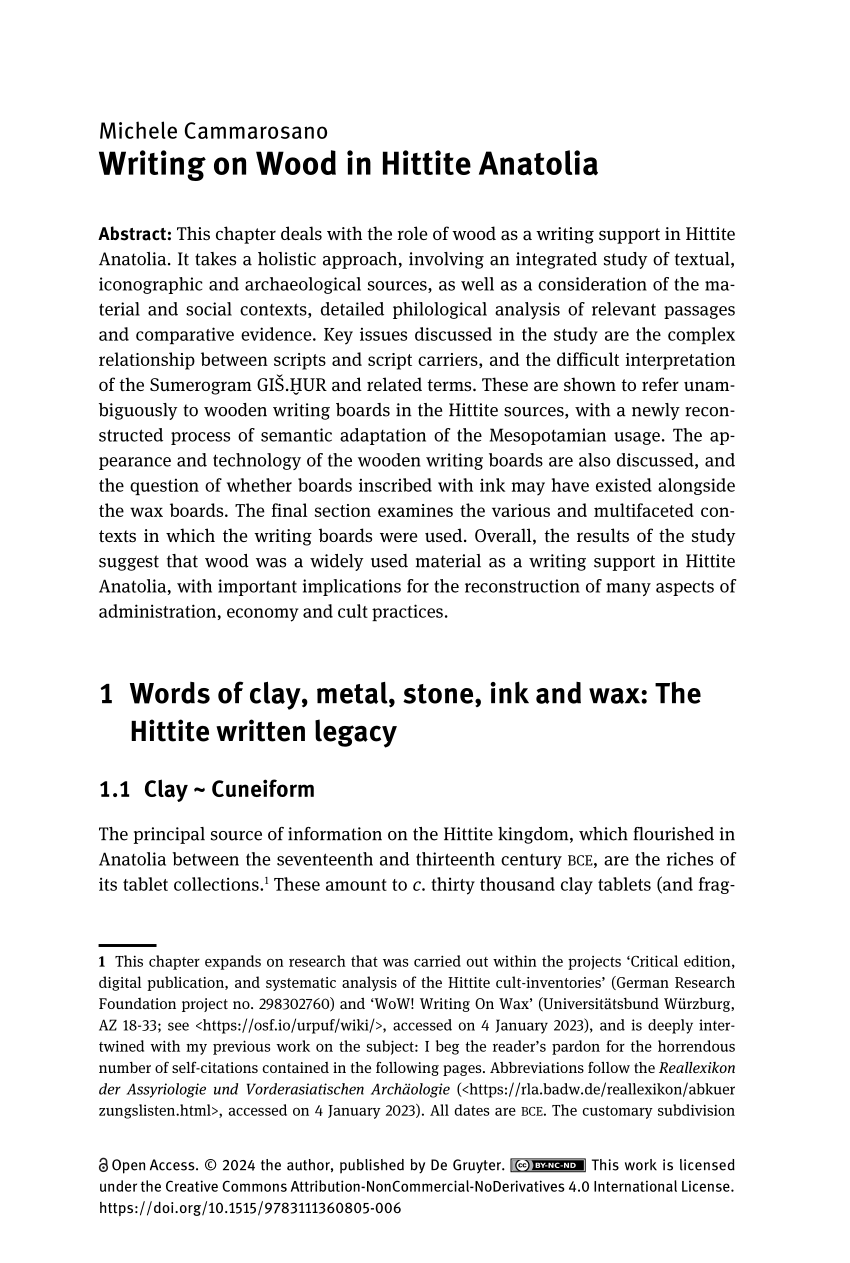 PDF Writing on Wood in Hittite Anatolia