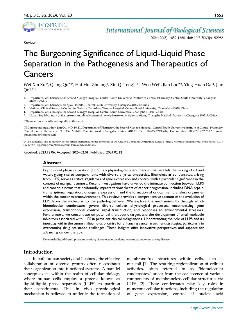 PDF) The Burgeoning Significance of Liquid-Liquid Phase Separation 