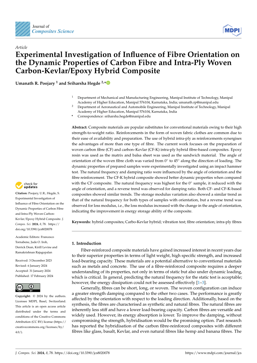 PDF) Experimental Investigation of Influence of Fibre Orientation on the  Dynamic Properties of Carbon Fibre and Intra-Ply Woven Carbon-Kevlar/Epoxy Hybrid  Composite