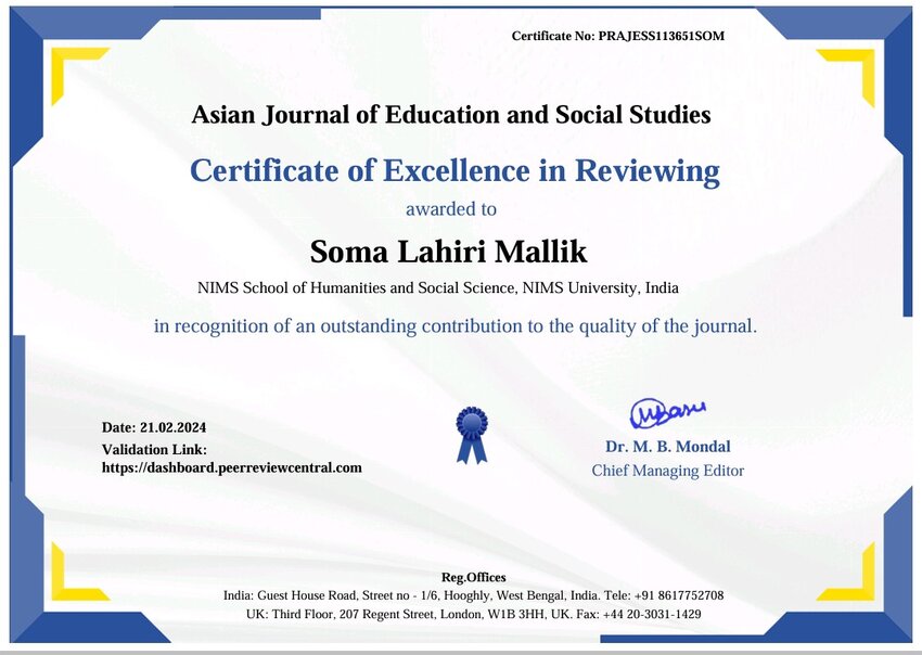 (PDF) Certificate of Excellence in Reviewing from Asian Journal of