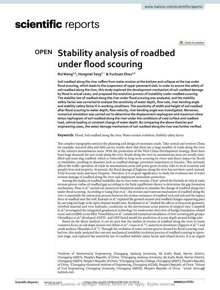 (PDF) Stability analysis of roadbed under flood scouring
