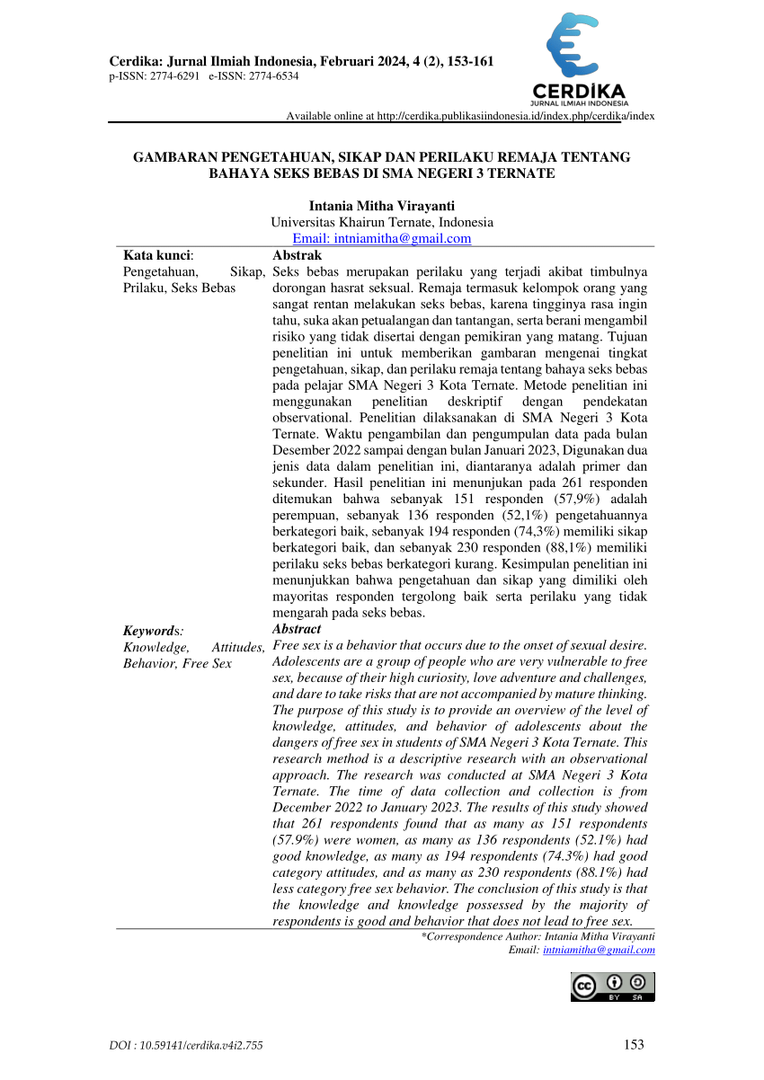 PDF) Gambaran Pengetahuan, Sikap Dan Perilaku Remaja Tentang Bahaya Seks  Bebas Di Sma Negeri 3 Ternate