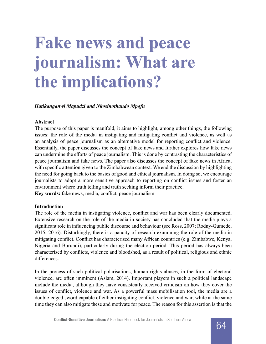 (PDF) Fake news and peace journalism: What are the implications?