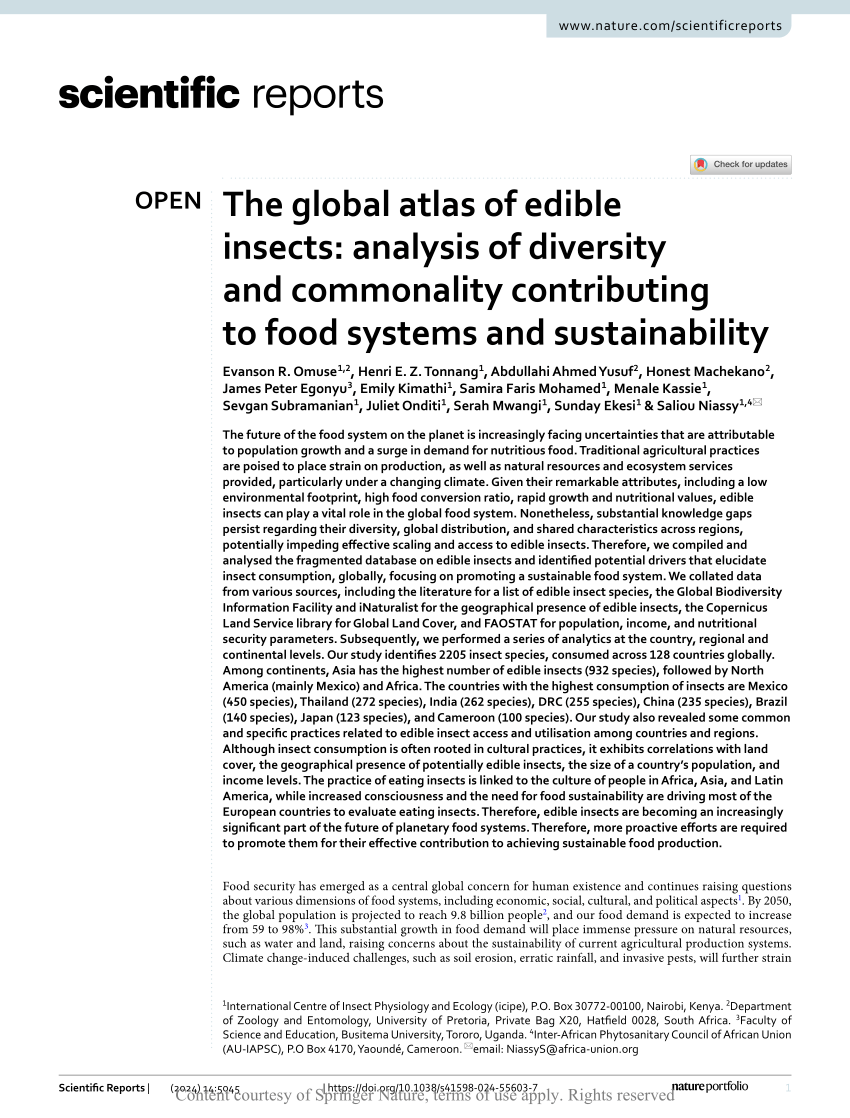 PDF) The global atlas of edible insects: analysis of diversity and  commonality contributing to food systems and sustainability