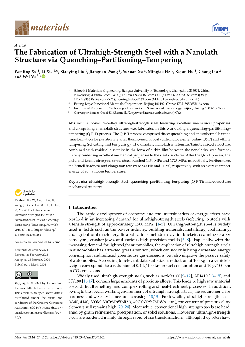 PDF) The Fabrication of Ultrahigh-Strength Steel with a Nanolath 