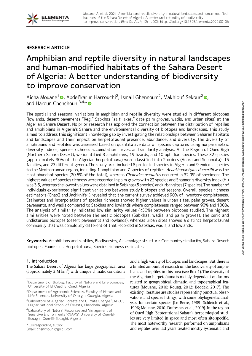 (PDF) Amphibian and reptile diversity in natural landscapes and human