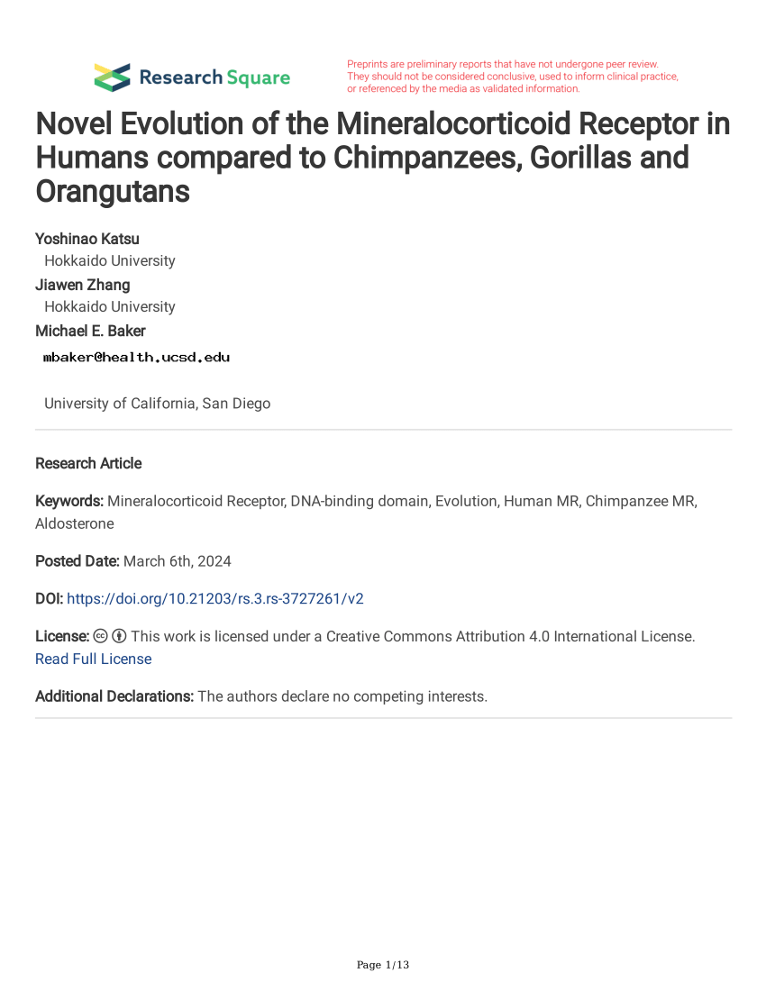 (PDF) Novel Evolution of the Mineralocorticoid Receptor in Humans