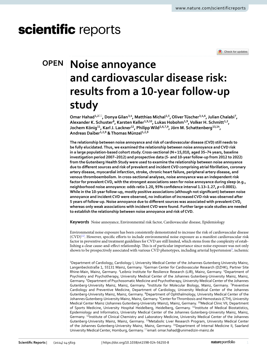 PDF) Noise annoyance and cardiovascular disease risk: results from 
