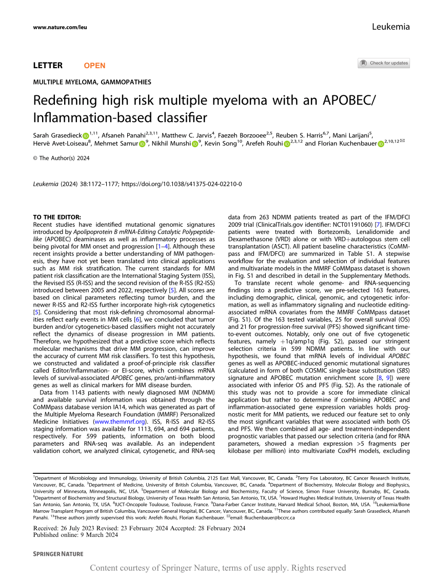 PDF Redefining high risk multiple myeloma with an APOBEC