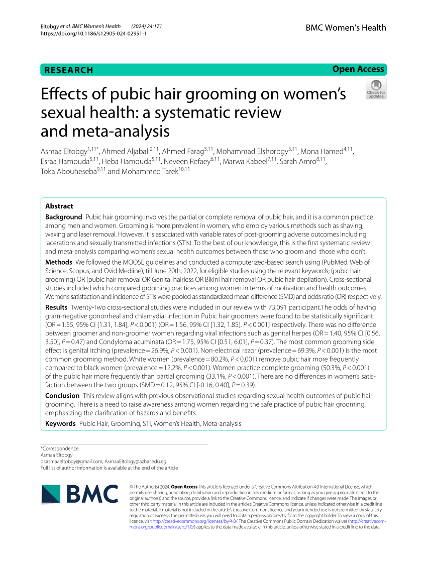 PDF Effects of pubic hair grooming on women s sexual health a