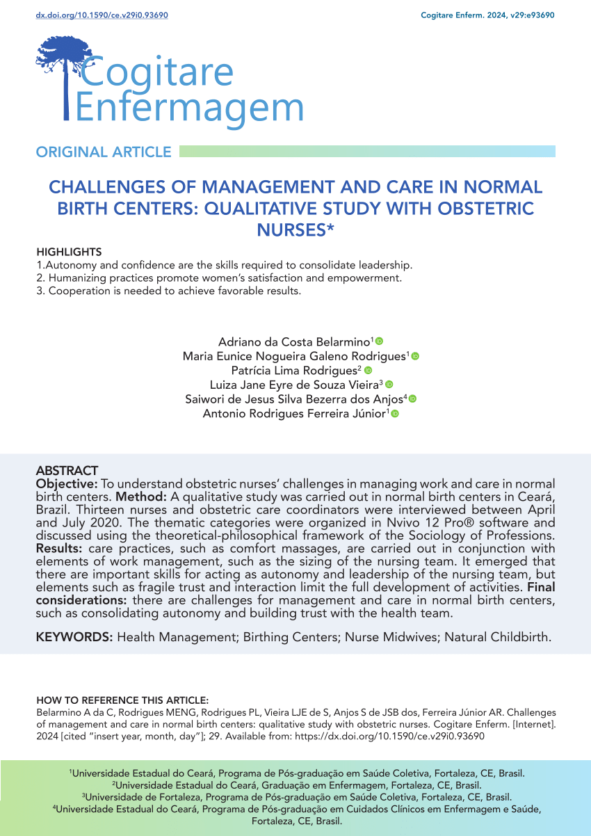 PDF) CHALLENGES OF MANAGEMENT AND CARE IN NORMAL BIRTH CENTERS