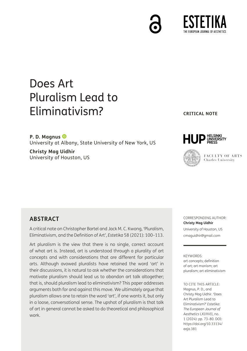 PDF Does Art Pluralism Lead to Eliminativism