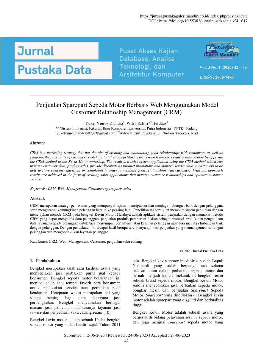 Pdf Penjualan Sparepart Sepeda Motor Berbasis Web Menggunakan Model Customer Relatioship 2540