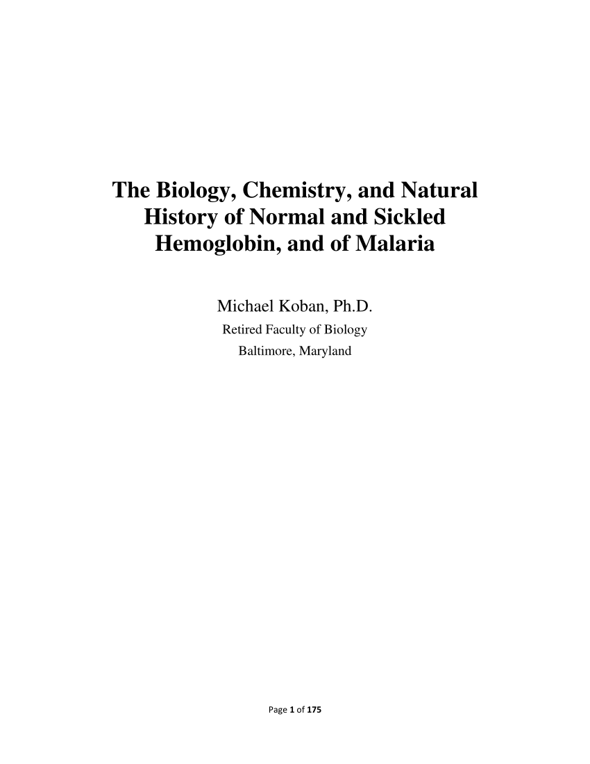 PDF) The Biology, Chemistry, and Natural History of Normal and Sickled  Hemoglobin, and of Malaria