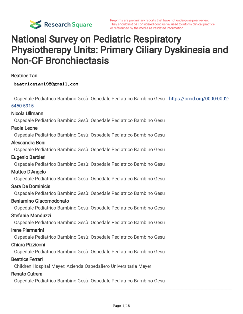 PDF National Survey on Pediatric Respiratory Physiotherapy Units