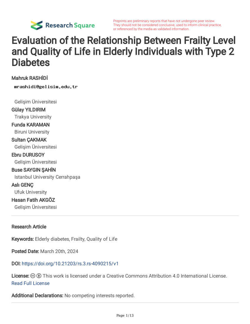 PDF Evaluation of the Relationship Between Frailty Level and  