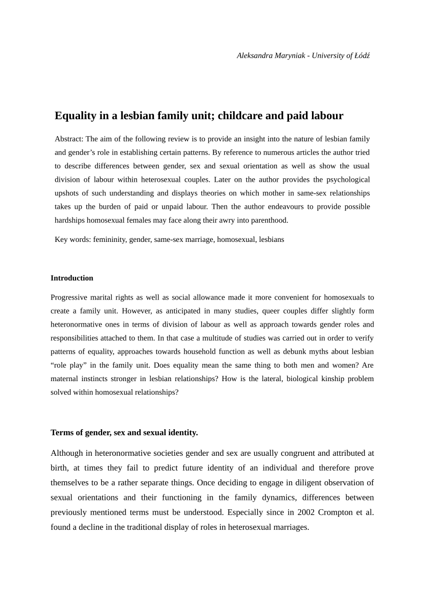 PDF) Equality in a lesbian family unit; childcare and paid labour