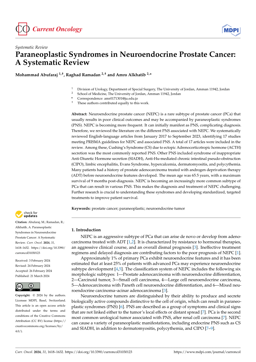 Pdf Paraneoplastic Syndromes In Neuroendocrine Prostate Cancer A Systematic Review 1118