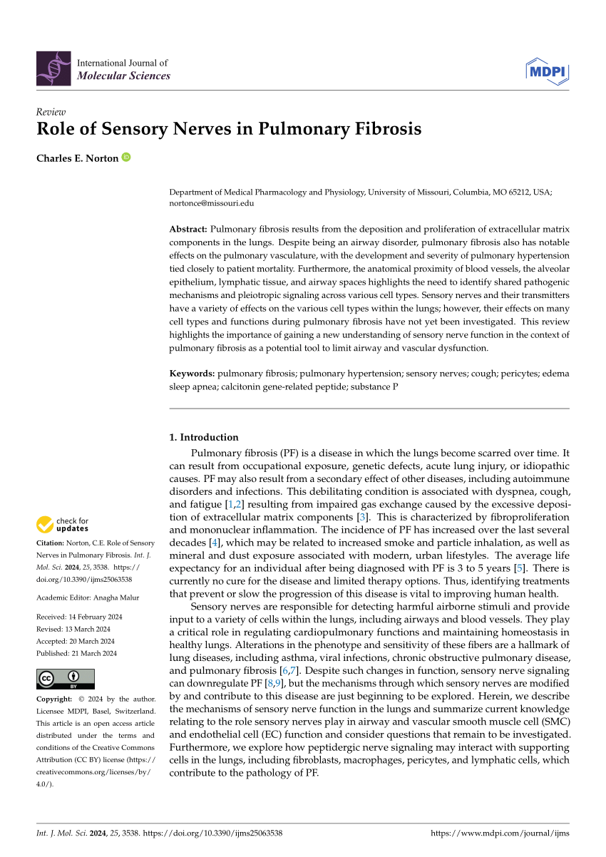 PDF Role of Sensory Nerves in Pulmonary Fibrosis 