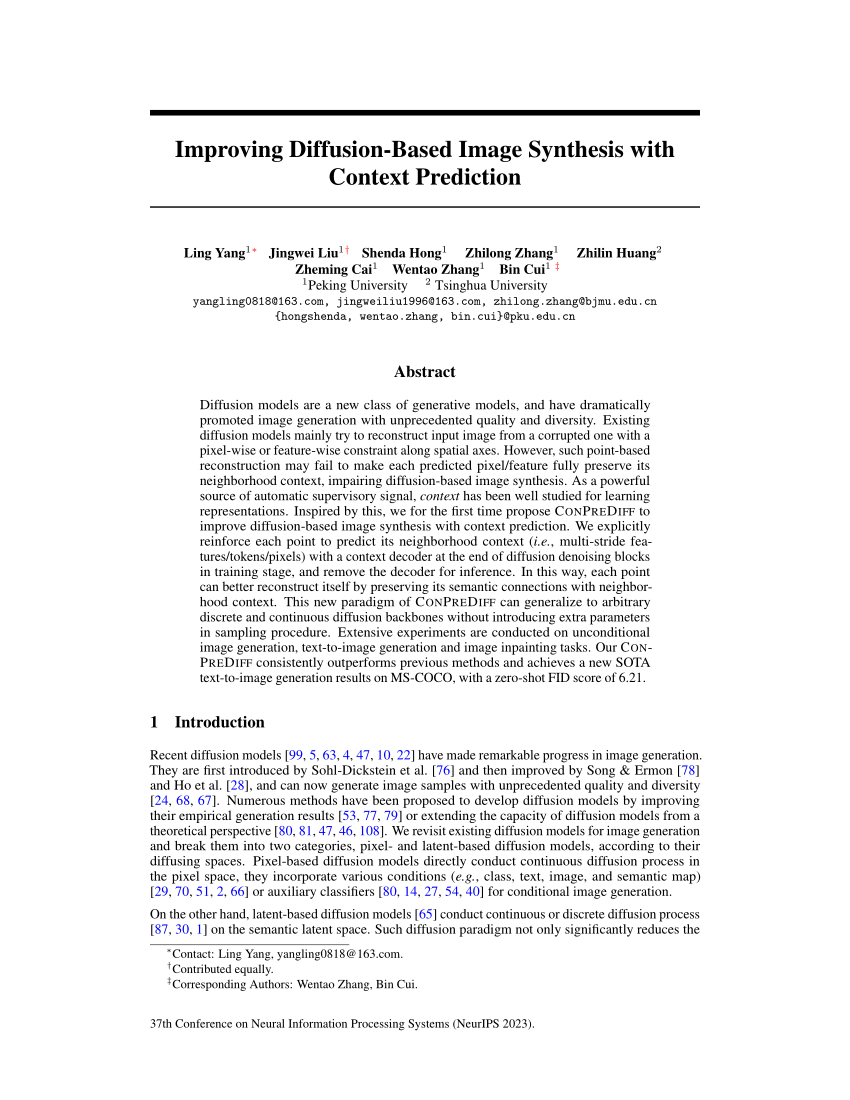 PDF Improving Diffusion Based Image Synthesis with Context Prediction 