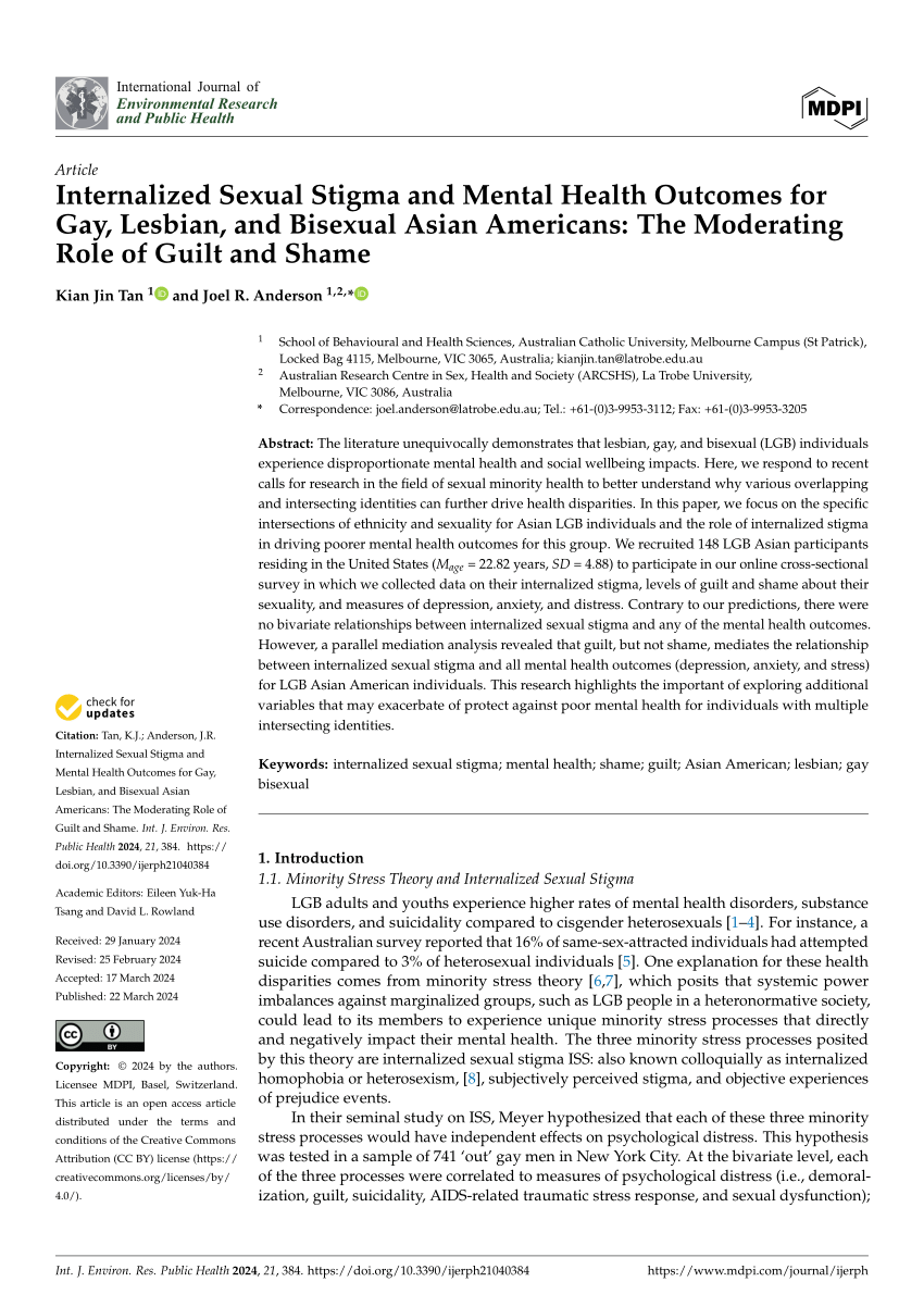 PDF) Internalized Sexual Stigma and Mental Health Outcomes for Gay, Lesbian,  and Bisexual Asian Americans: The Moderating Role of Guilt and Shame