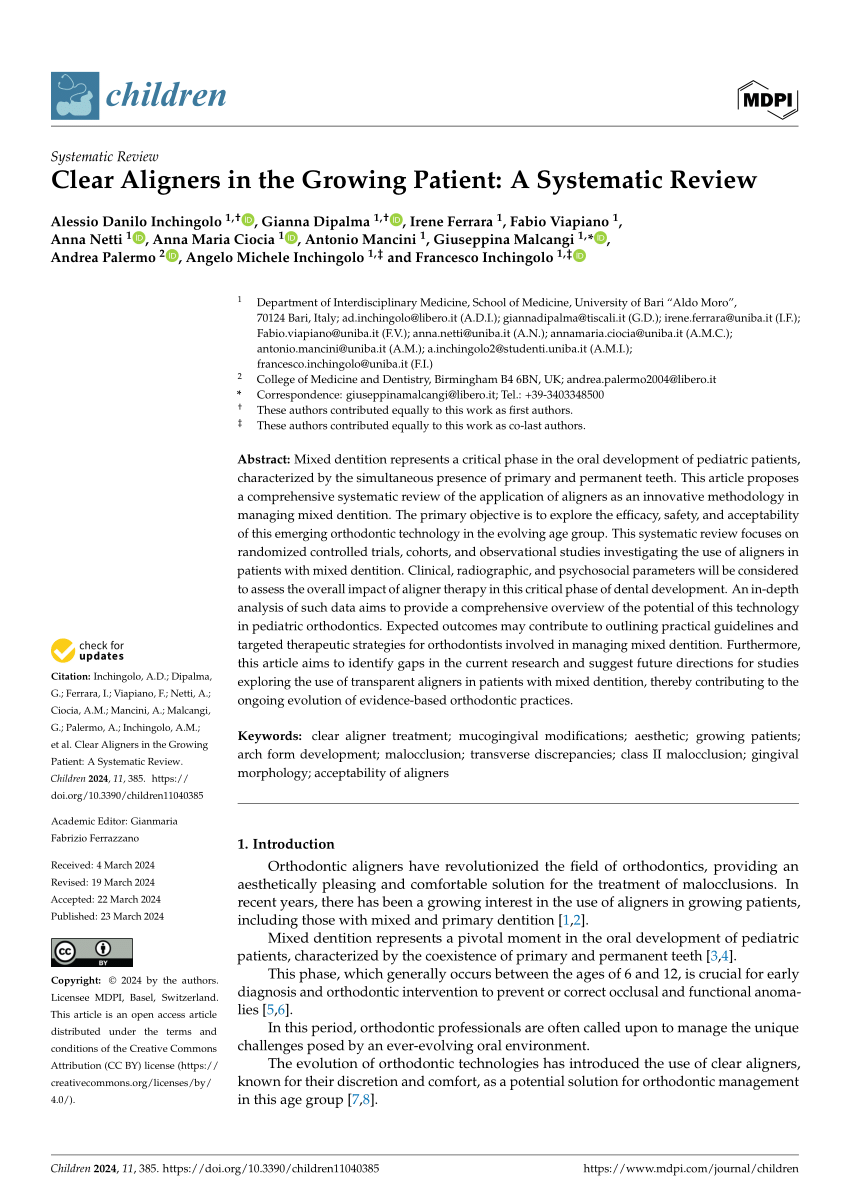 PDF Clear Aligners in the Growing Patient A Systematic Review