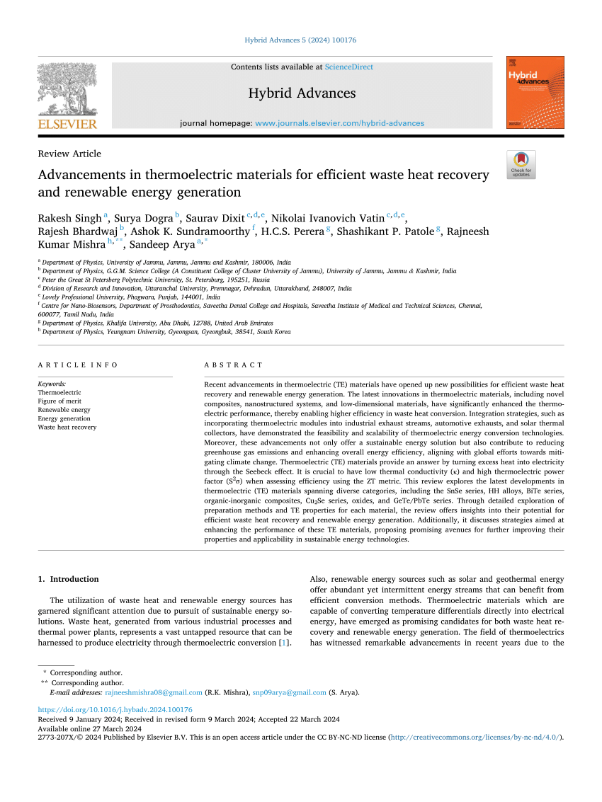 PDF) Advancements in thermoelectric materials for efficient waste 