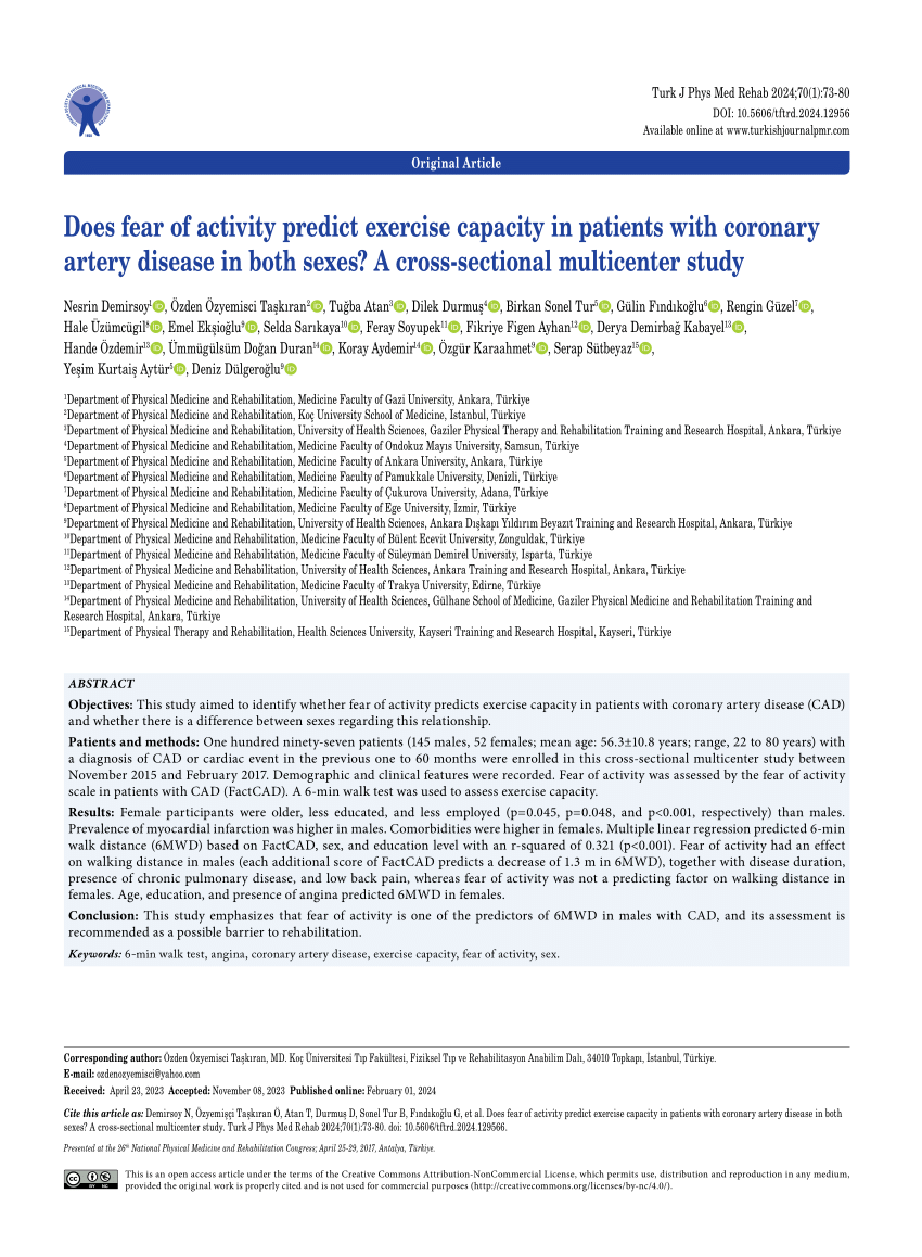 PDF Does fear of activity predict exercise capacity in patients  