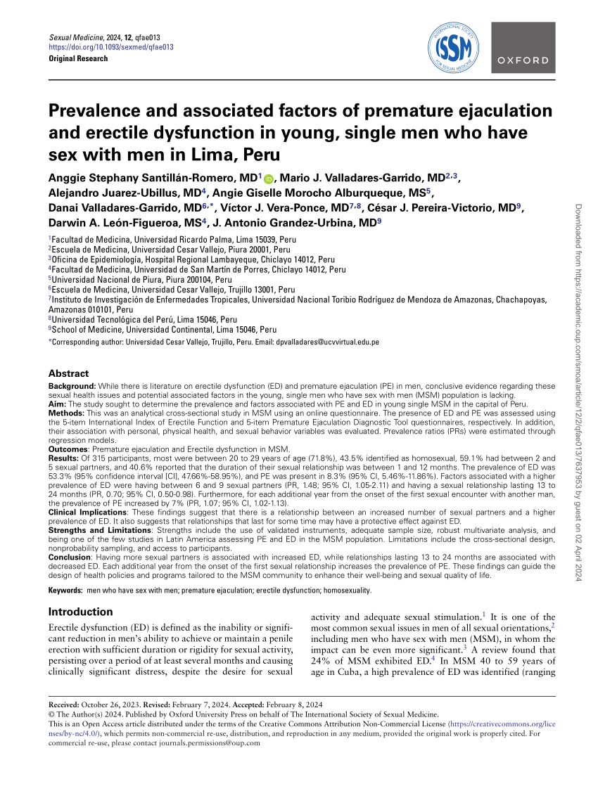 PDF Prevalence and associated factors of premature ejaculation