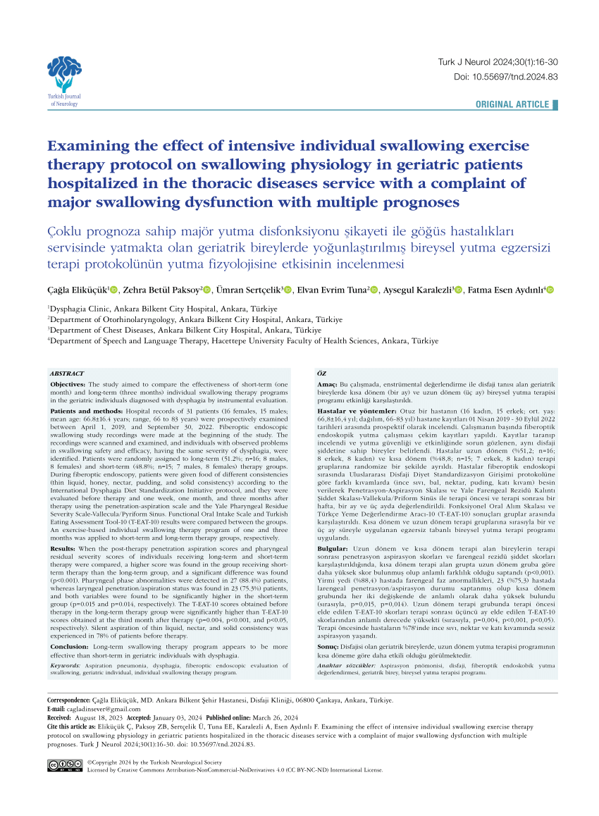 PDF Examining the effect of intensive individual swallowing  