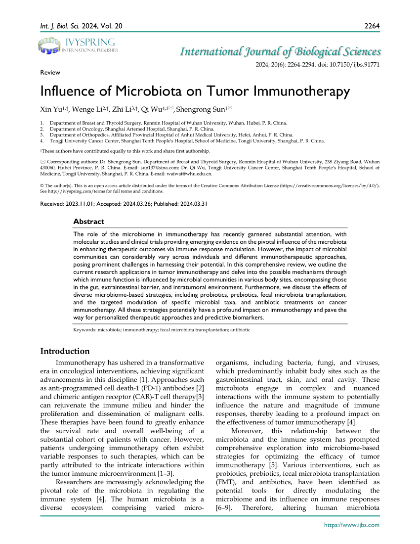 PDF) Influence of Microbiota on Tumor Immunotherapy