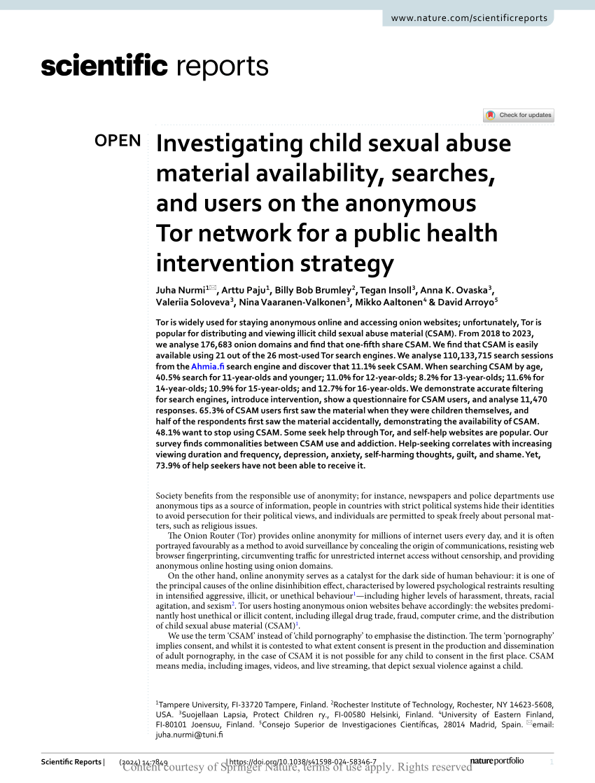 PDF) Investigating child sexual abuse material availability, searches, and  users on the anonymous Tor network for a public health intervention strategy