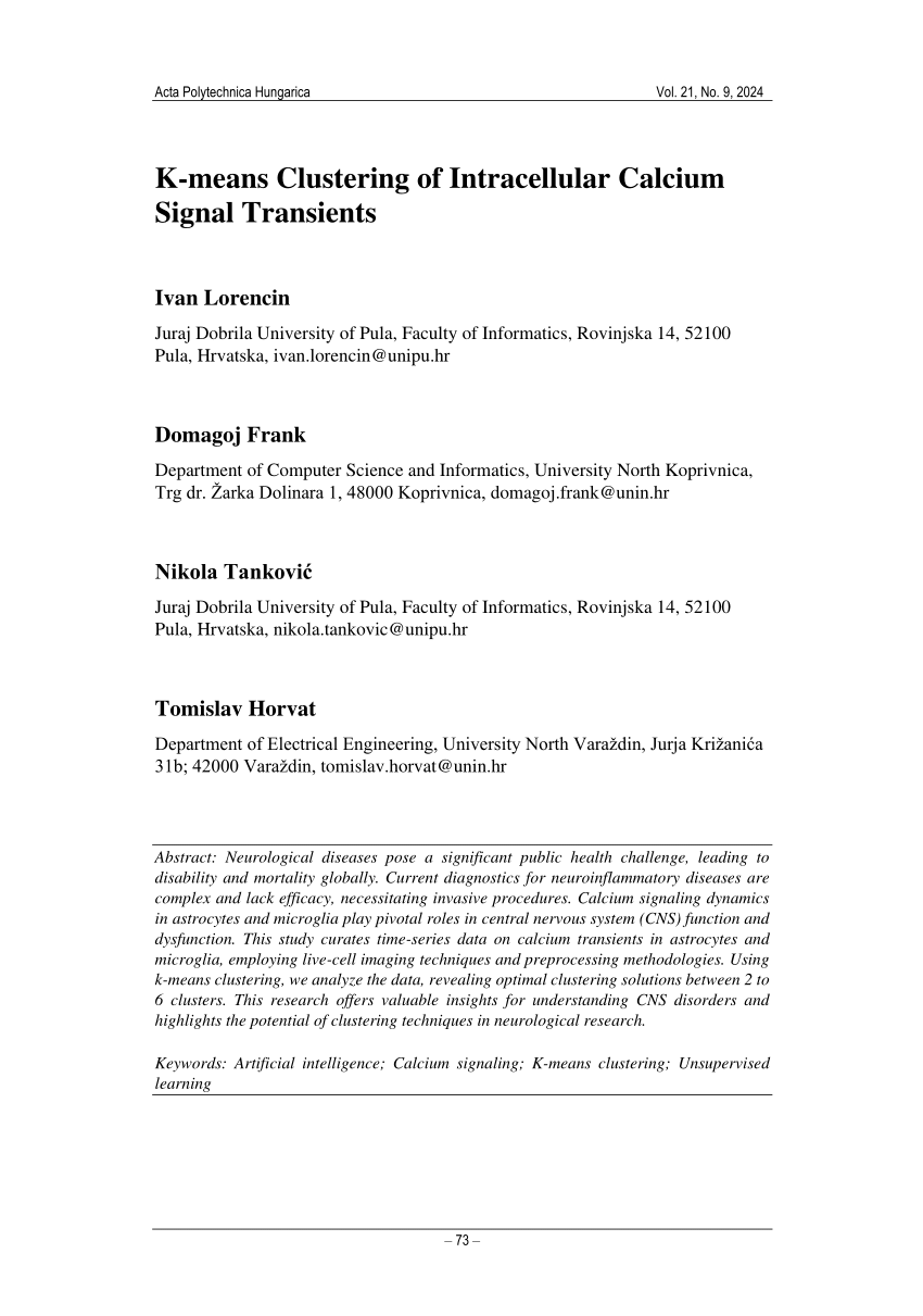 (PDF) K-means Clustering of Intracellular Calcium Signal Transients