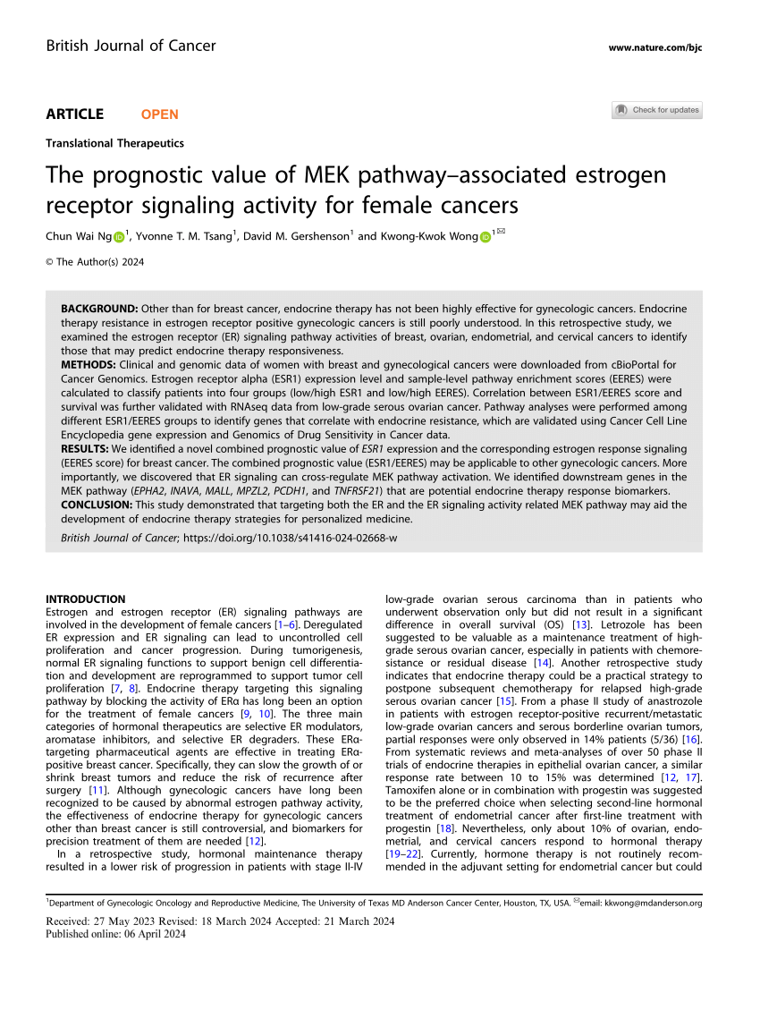 PDF) The prognostic value of MEK pathway–associated estrogen 