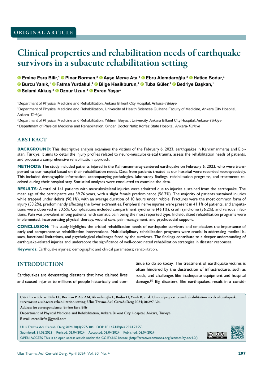 PDF Clinical properties and rehabilitation needs of earthquake  