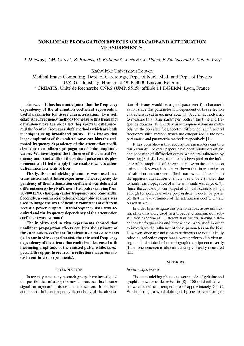 Pdf Nonlinear Propagation Effects On Broadband Attenuation Measurements