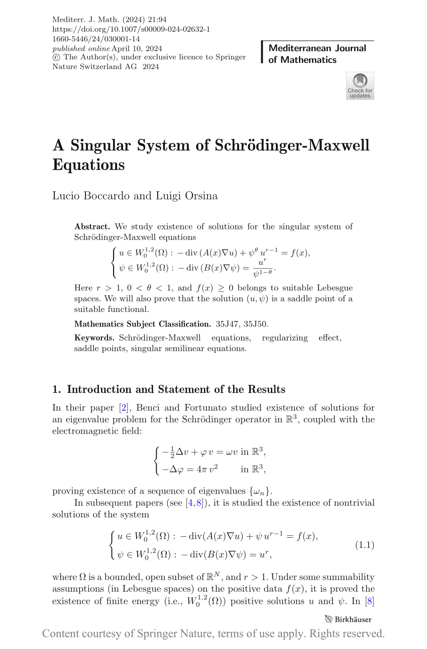 A Singular System of Schrödinger-Maxwell Equations | Request PDF