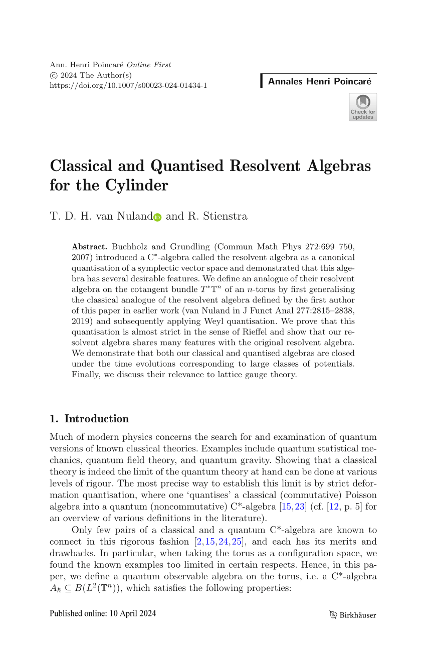 PDF) Classical and Quantised Resolvent Algebras for the Cylinder