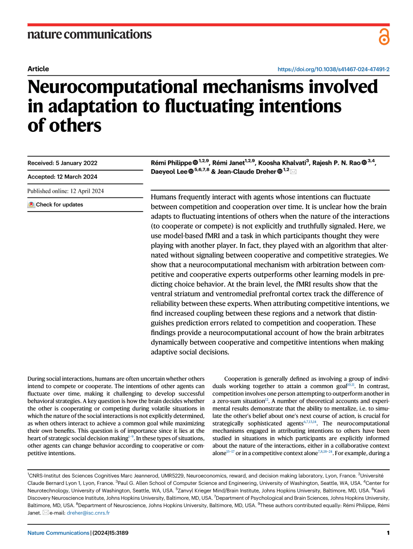 PDF Neurocomputational mechanisms involved in adaptation to  