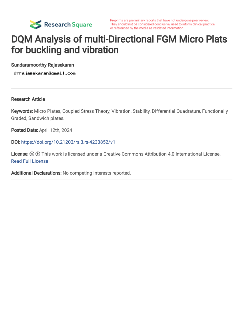 PDF) DQM Analysis of multi-Directional FGM Micro Plats for 