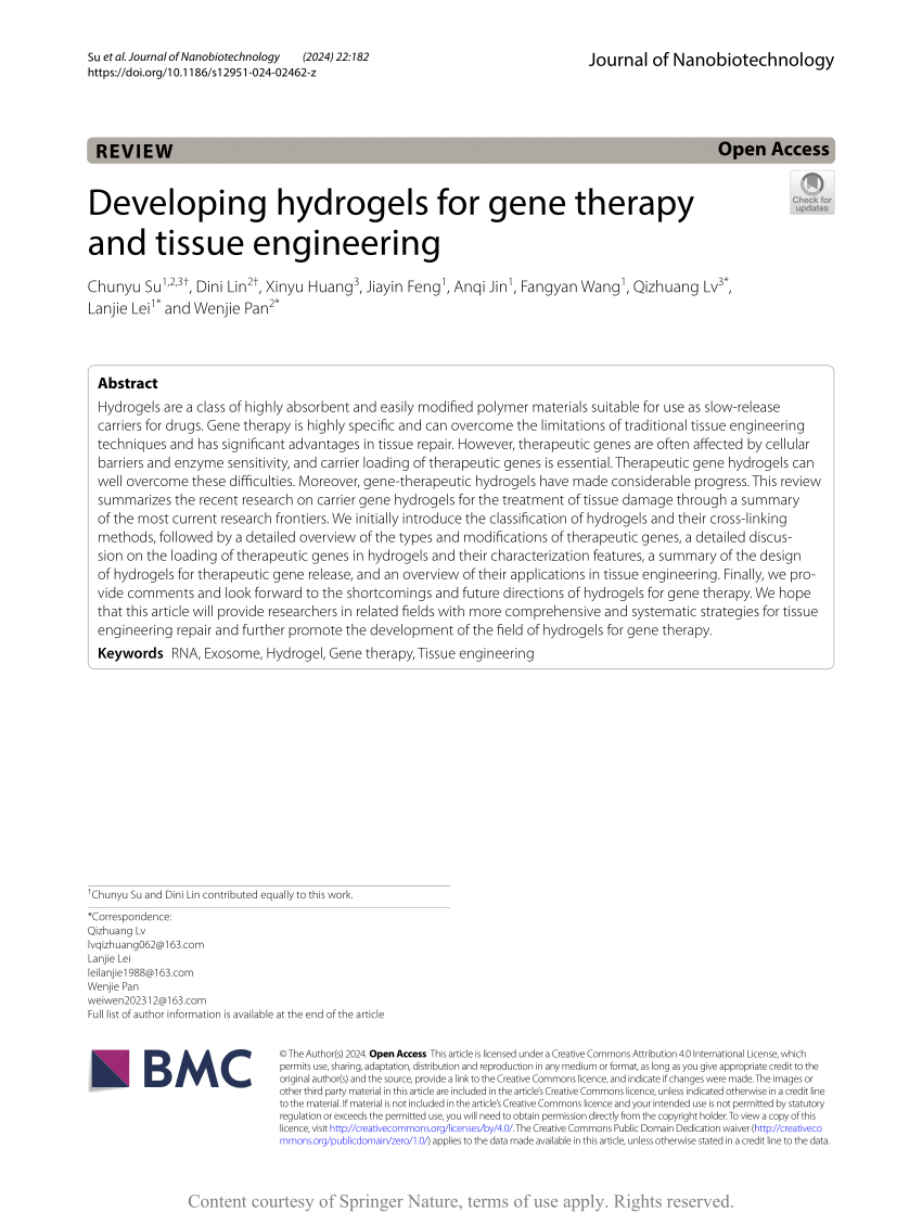 PDF) Developing hydrogels for gene therapy and tissue engineering