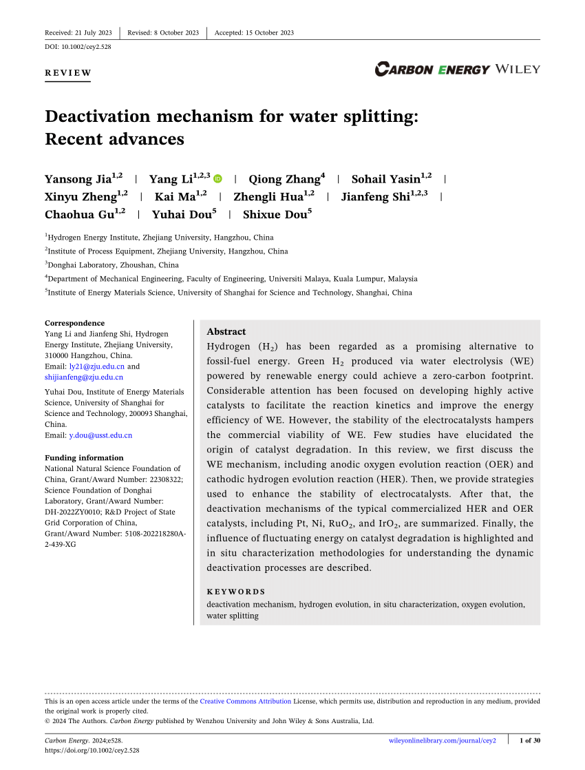 PDF) Deactivation mechanism for water splitting: Recent advances