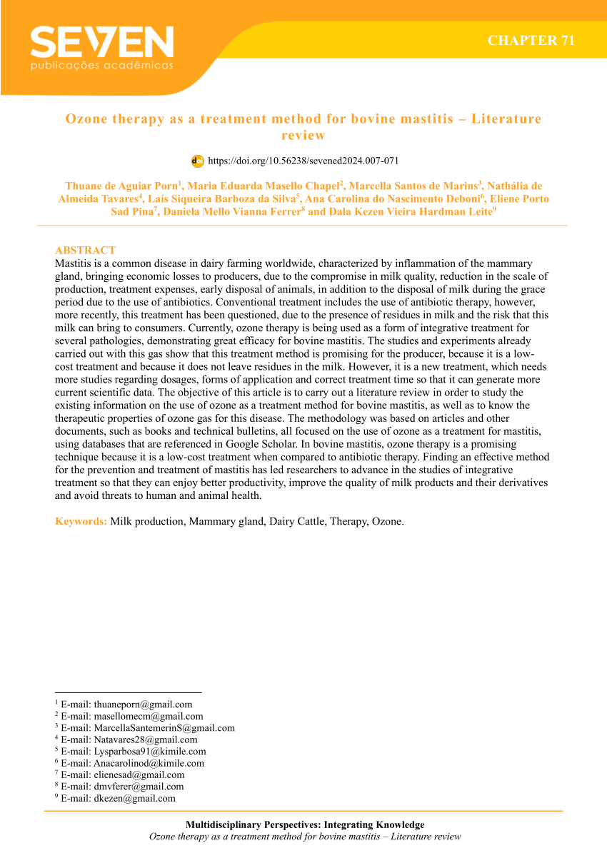 PDF Ozone therapy as a treatment method for bovine mastitis  