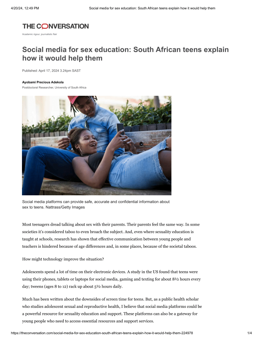 PDF) Social media for sex education: South African teens explain how it  would help them