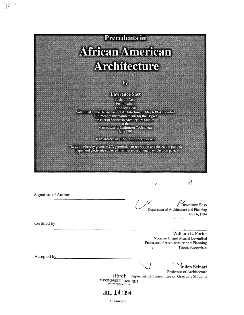 PDF) Precedents in African American architecture