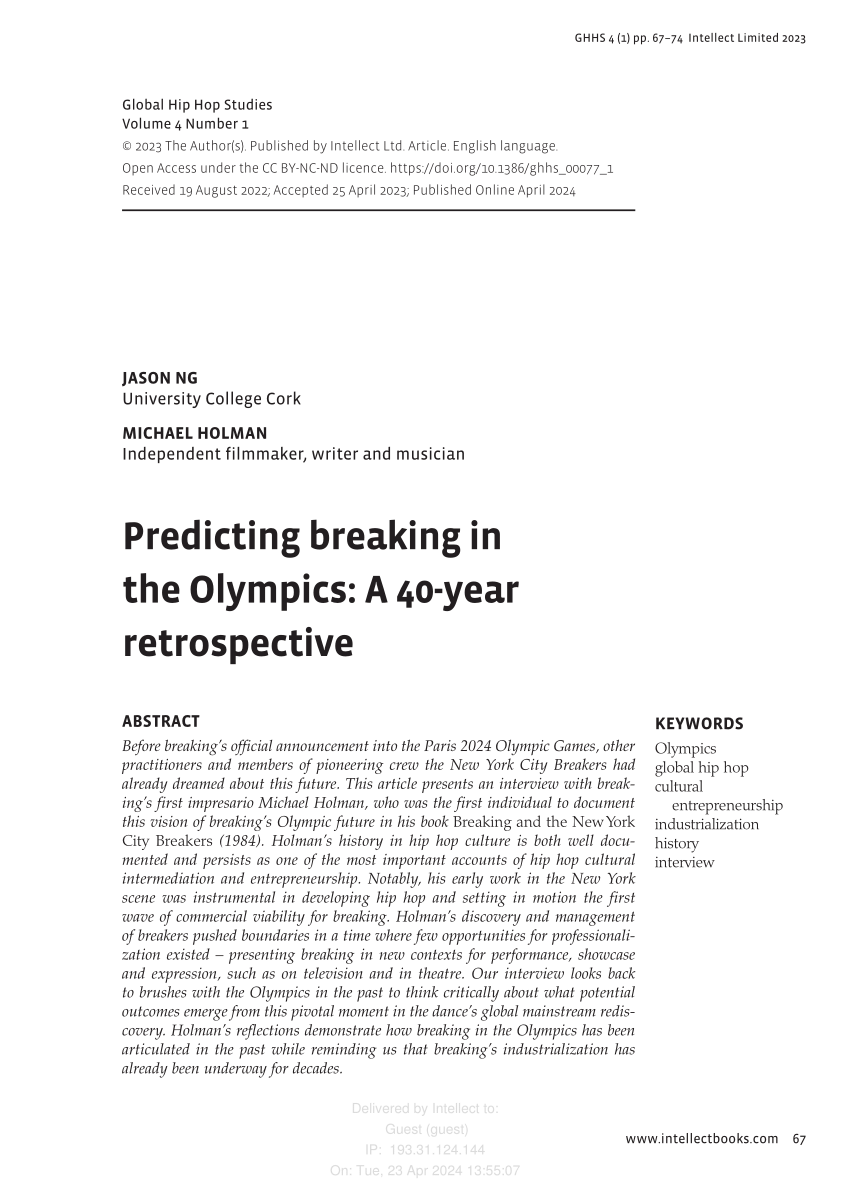 (PDF) Predicting breaking in the Olympics A 40year retrospective