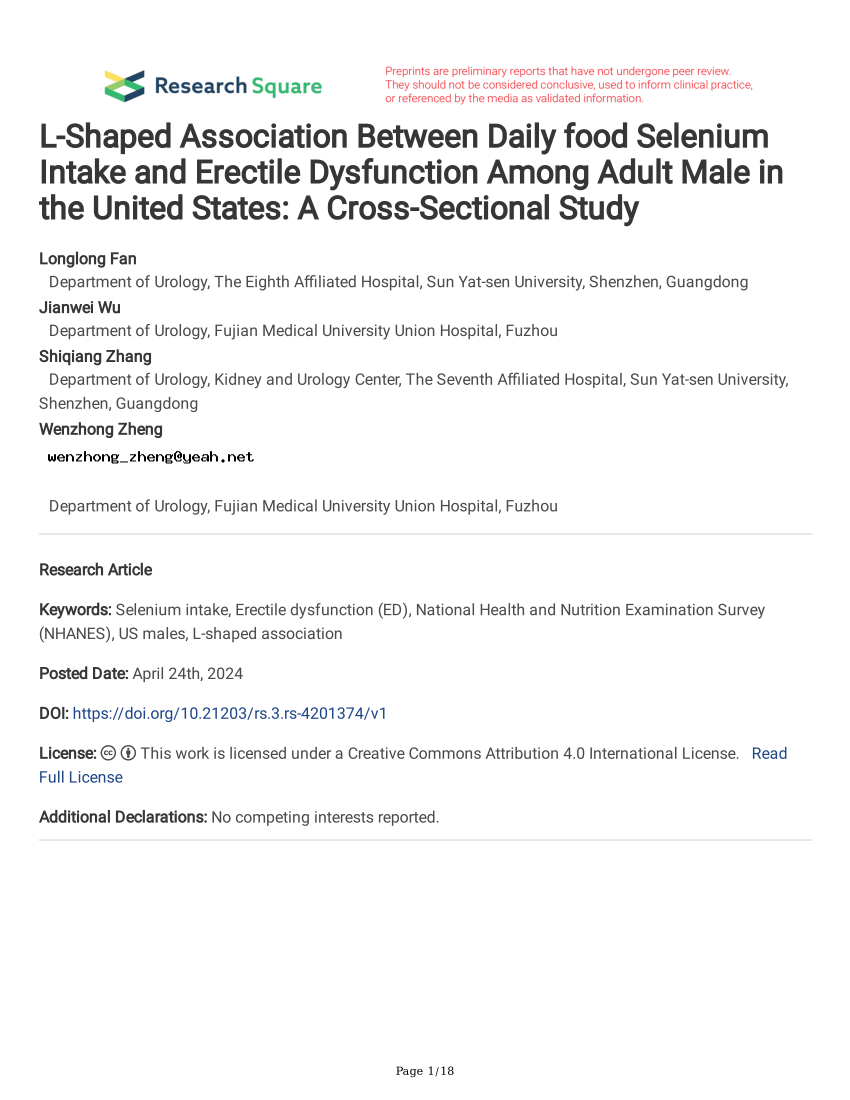 PDF L Shaped Association Between Daily food Selenium Intake and