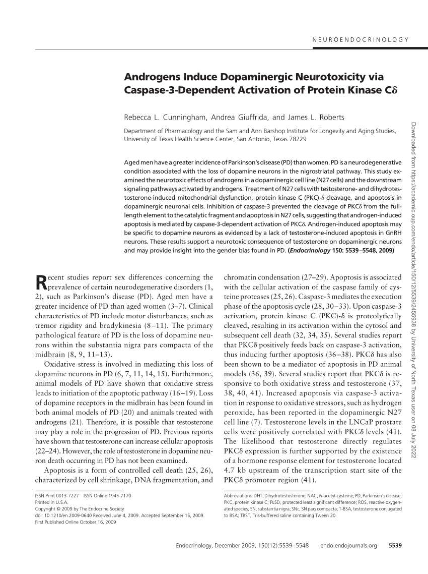 PDF Androgens Induce Dopaminergic Neurotoxicity via Caspase 3  