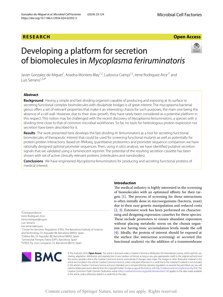 PDF) Developing a platform for secretion of biomolecules in 
